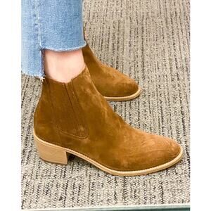 Paul Green Size 7 Tan Suede Leather Sante Heeled Zip Ankle Chelsea Boots OS5-2